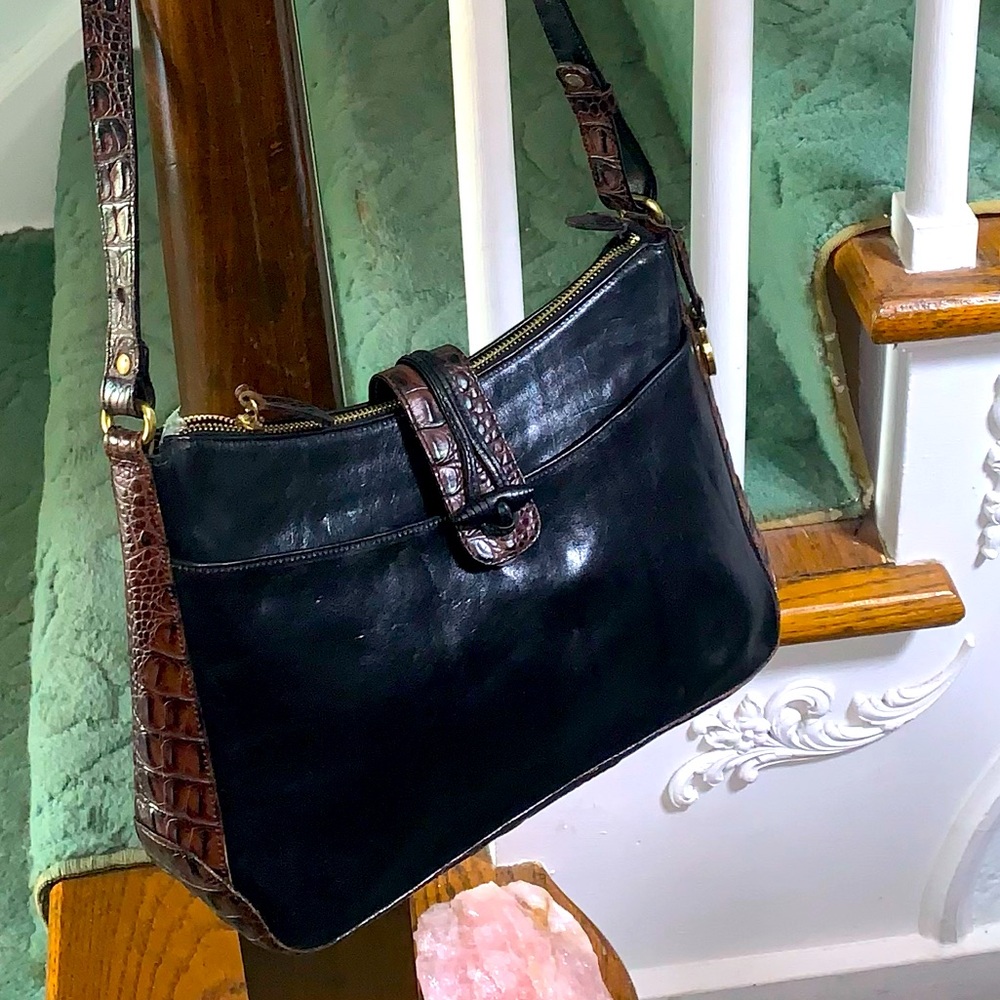 Brahmin Black w/Brown Croc Trim - Picture 1 of 17